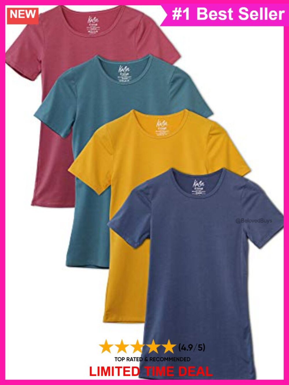 Women's 4-Pack Crewneck T-Shirt Fitted Layering Tee Set